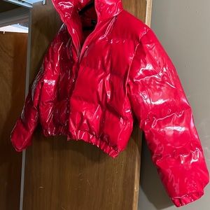 Plus 14 size Red cropped vinyl Puffer Jacket